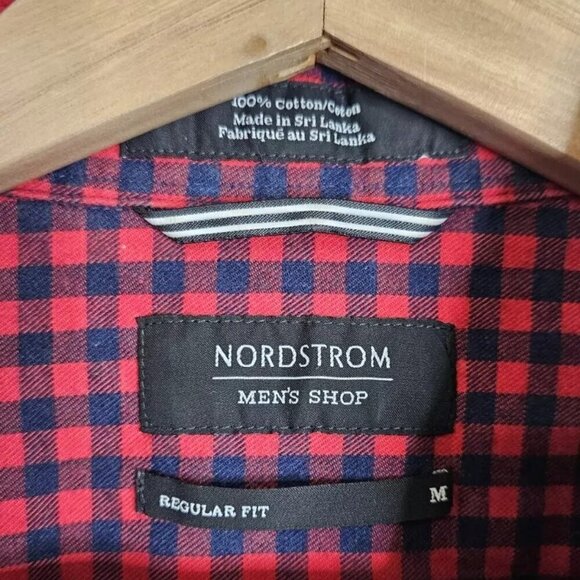 Nordstrom Shirt Mens Medium Tech Regular Fit Button Down Up Red Plaid Workwear - Picture 3 of 5